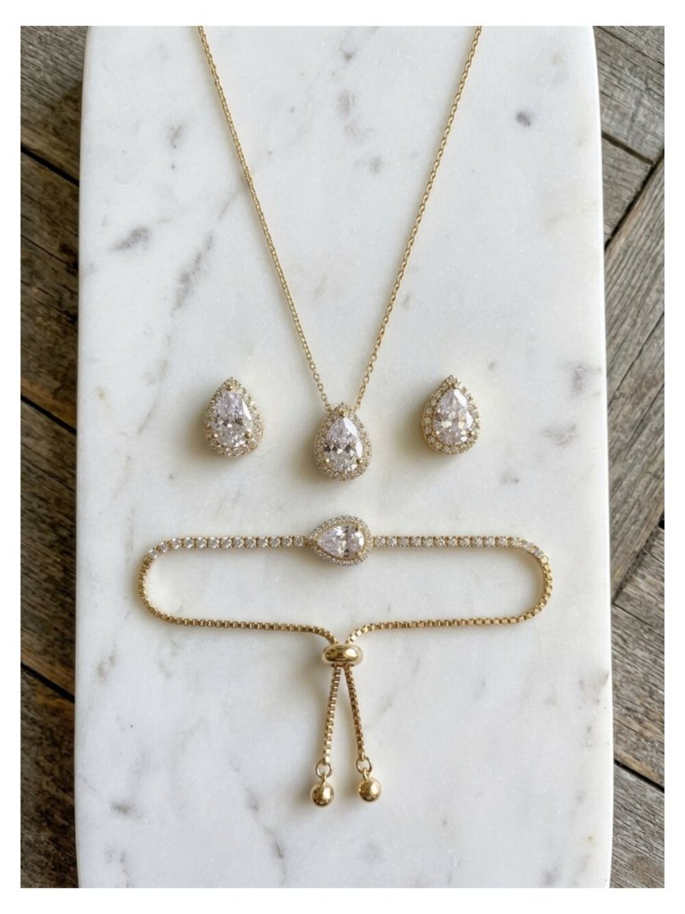 Teardrop CZ 18K Gold Plated Copper Jewelry Set Wedding Bridesmaid Gift
